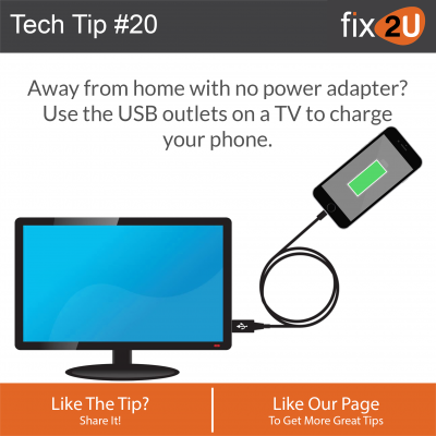 iPhone Tech Tip #20 - Charge your phone without a power point. Brought to by fix2U - Australia Largest On-site Device Repair Service. iPhone Repair That Comes To You.