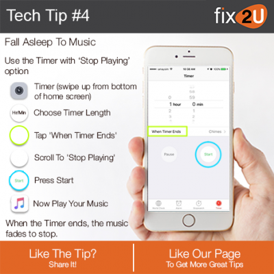 iPhone Tech Tip #4 - Fall asleep to music. Brought to by fix2U - Australia Largest On-site Device Repair Service. iPhone Repair That Comes To You.