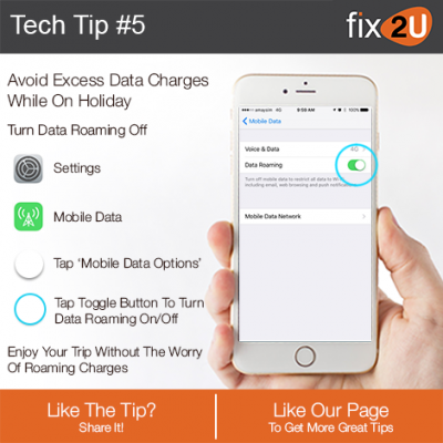 iPhone Tech Tip #5 - Avoid excess data charges. Brought to by fix2U - Australia Largest On-site Device Repair Service. iPhone Repair That Comes To You.